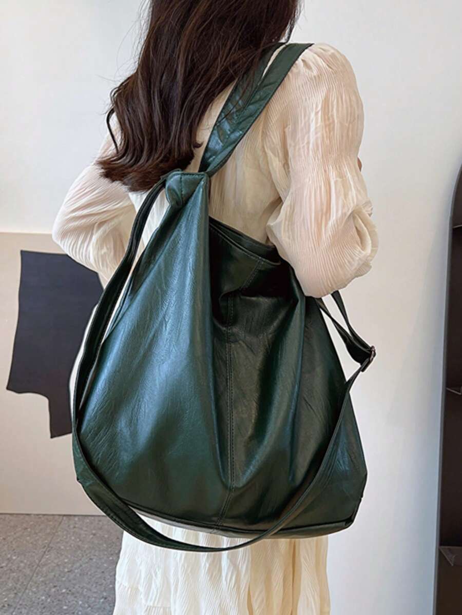 New PU Leather Women's Bag Soft Leather Large Capacity Shoulder Crossbody Bag Retro Casual Tote Bag Stylish Large Capacity Tote Bag For Women, Multi-Functional Shoulder Crossbody Bag With Detachable Strap, Perfect For Travel, Beach Vacation & Daily Use - Green - View 1