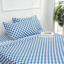Best Season 4 Piece Bed Sheet Set - Full Size - Soft Microfiber Bedding Sheet Set, Deep Pocket, Stain, Fade & Wrinkle Resistant (Plaid Black & White), Luxury Comfortable - 藍白格子 - 查看 5