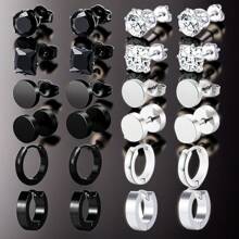 12/4 Pairs Minimalist Ear Piercing Barbell Earrings, Geometric Personalized Earrings, Black Vacuum Plated Punk Triangle Earrings For Men