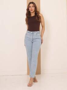 Calça Mom Jeans Feminina Cintura Alta Tecido Reforçado 100% Jeans Algodão Vintage