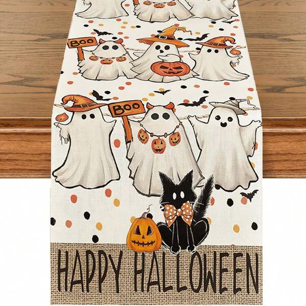 1/25pcs Halloween Ghost Print Tablecloth, Dust-Proof And Easy To Wipe, Suitable For Home Party Decoration, Dining Table Decoration, Holiday Party Decoration And Autumn Decoration. Halloween Party Supplies, Holiday Gifts, Room Decor, Dining Table Decor