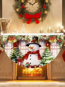 1pc Christmas Bunting Fan Flag, Watercolor Snowman Xmas Tree Design Bunting Flag,Polyester Fabric Fan-Shaped Flag, Christmas Snowman Santa Half Fan Banner Xmas Party Decoration, Christmas Decorations For Home 2025, Christmas Outside Garden Patio Decor - Multicolor - View 3