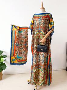 2pcs Faux Silk Peacock Print Shawl Scarf, Various Styles, Women Beach Cover Up, Sun Protection, Satin Scarf, Multifunctional Wear For Dress - Multicolor - View 9