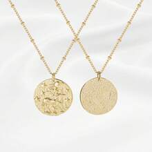 Zodiac Coin Embossed Choker Necklace Disc 12 Astrology Horoscope 14K Gold Plated Round Pendant Personalized Necklace Women Men - K 射手座(11月22日-12月21日) - 查看 9