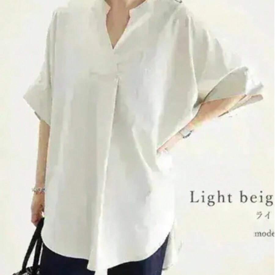 Short Sleeve Dolman Design Loose Form Chiffon Top With Dolman Design Chiffon Blouse For Women - Apricot - View 1