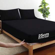 Extra Deep Premium Microfiber Fitted Sheets - 25cm & 40cm Options, Ultra Soft Wrinkle-Free Elastic - Black - View 2