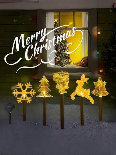 5 Pcak Christmas Solar Acrylic Column Lights, Outdoor Waterproof Solar LED Christmas-Themed Decorative Lights, Featuring A Deer, A Christmas Tree And Snowflake Pattern Design, With 8 Lighting Modes, Suitable For Winter Decoration, Christmas Tree Decoration, Christmas Scene Garden, Driveway, Corridor, Terrace, Fence, Courtyard, Path, Steps Decoration, And Creating A Festive Atmosphere At Christmas Parties, A Beautiful Christmas Gift. Christmas Decoration XMAS Decor Christmas Tree Gift Decor Thanksgiving Wedding Home Decor Home Decor Fall Decor Autumn Decor Birthday Decorations For Gifts Party Supplies Indoor Outdoor Garden Holiday Festival Decor Halloween Decor Wall Decor Halloween Ornaments Christmas Decoration XMAS Decor Christmas Tree Gift Decor Thanksgiving Wedding Home Decor Home Decor Fall Decor Autumn Decor Birthday Decorations For Gifts Party Supplies Indoor Outdoor Garden Holiday Festival Decor Halloween Decor Wall Decor Halloween Ornaments
