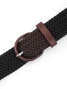 1 件编织弹性拉伸装饰多功能腰带，米色秋季，秋季，万圣节 - 深咖啡 - 查看 5