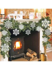 12 件圣诞雪花挂饰、圣诞树装饰、塑料闪光雪花装饰、室内冬季装饰、白色闪亮雪花挂饰，适合圣诞派对 - 彩色 - 查看 2