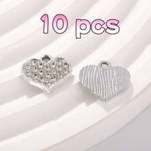 10 件/包全水钻心形吊坠 DIY 珠宝配件，适合 DIY 手链、项链、女士耳环、项链、手链、脚链，是日常佩戴的完美礼物