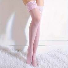 2   Pairs Of Seductive Lace Top Thigh High Stockings - Party Essential, Super Soft, Stay-Up Design - Fashion-Forward Womens Hosiery For Over The Knee Glamour - 粉色 - 查看 2