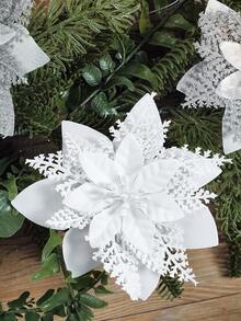 10/20pcs Shiny White Artificial Christmas Tree Decorative Flowers (With Clips), Christmas Tree Decorations, Wedding Decor, Holiday Party, Wall Decor Flowers, Golden Pine Leaves, Poinsettia, Gold/Red/Silver, 5.9 Inch, Clip-On (White) - White - View 2