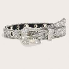 1 Piece Set Ladies Silver Studded With Rhinestones Embellished Luxury Fashion Personalized Sequined Belt Belt Suitable For Jeans - Rhinestone - View 5
