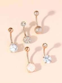 4pcs Rhinestone Rhinestone Curved Barbell Navel Piercing Rings, Stainless Steel Simple Design Belly Button Rings For Women - Golden Crossbar - View 5