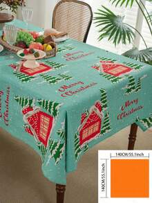 1 pièce Nappe de table de Noël avec imprimé de maison rouge et flocons de neige, convient pour la décoration de fête familiale de vacances de Noël, couverture de table de cuisine et de salle à manger, décoration de meuble TV