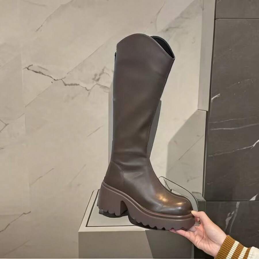 Botas altas para mujer - Marrón extra ancho - Ver 1