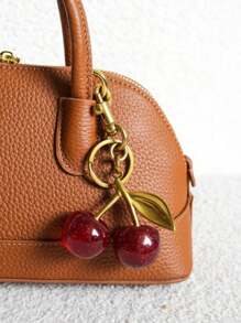 1pc Cherry Pendant, New Big Cherry Shape Crystal Pendant Key Chain, Sparkling Cherry Keyring Charm With Clip, Shiny Resin And Metal Materials, For Women Wallet And Bag Car Accessories Bag Charm School
