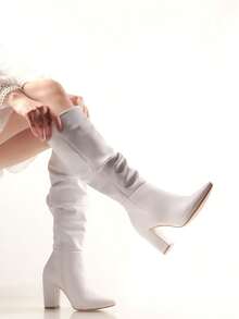 BOTAS ROSAS DE TACON ALTAS/BOTAS BLANCAS TACON/BOTAS NEGRAS DE TACON ALTAS/BOTAS CAFES ALTAS DE DAMA - Blanco - Ver 4