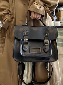 Retro British Style Backpack, Laptop Bag, Messenger Bag, Briefcase, Student Bag, Youthful College Style Sweet Retro Women's Shoulder Bag, Handbag, Fashion Ins Style, Brown, Black - Black - View 2