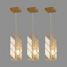 Modern Crystal Pendant Light - 3 Pack, Adjustable Hanging Ceiling Lamp With Crystal Prism Design For Dining Room, Kitchen Island, And Living Room -Golden Finish - Vàng - Xem 7