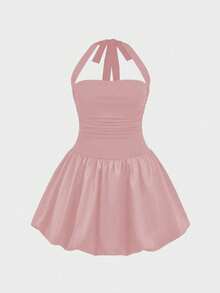 Đầm cổ yếm gợi cảm dành cho nữ, đầm mini phồng sang trọng cao cấp dự tiệc tối, sinh nhật, màu hồng mùa hè. - Hồng - Xem 2