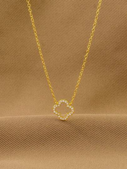 1 件 S925 纯银方晶锆石镂空三叶草/花朵项链，时尚颈链，生日、情人节、日常、派对、周年纪念珠宝礼物