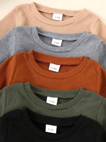 10件套男童休闲纯色柔软舒适华夫格针织长袖上衣和裤子套装 - 彩色 - 查看 3