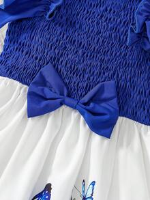 Váy suông chữ A trễ vai nhún bèo thời trang cho bé gái, thích hợp mặc hàng ngày, ở nhà, ngoài trời, mùa hè - Xanh và trắng - Xem 8