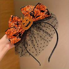 Halloween Pumpkin Headband With Orange Spider Web Bow - LEMON LOVE Party Accessory, Unisex Resin And Mesh Hair Clip, For Holiday Costume And Photo Shoot Props - Multicolor - View 4