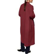Womens Long Sleeve Maxi Cardigan Open Front Oversized Knitted Sweater Coat Casual Lapel Warm Overcoat With Pockets - 酒紅色 - 查看 3