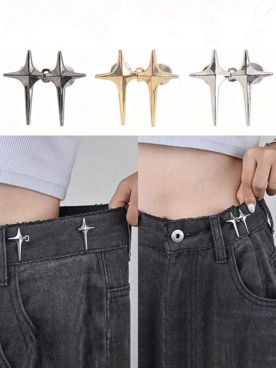 1 对可调节腰带夹 - 十字星无缝裤扣别针，适合日常和特殊活动，不会使裤子太紧，也可用于大臀部，适合男士和女士的配饰 - 彩色 - 查看 1