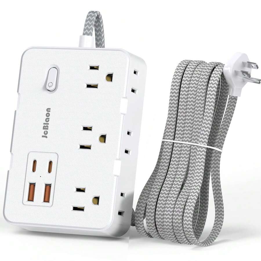 Surge Protector Power Strip - 6 Outlets 4 USB (2 USB C) Charging Ports, Multi Plug Outlet Extender, 5Ft Braided Extension Cord, Flat Plug Wall Mount Desk Charging Station For Home Office