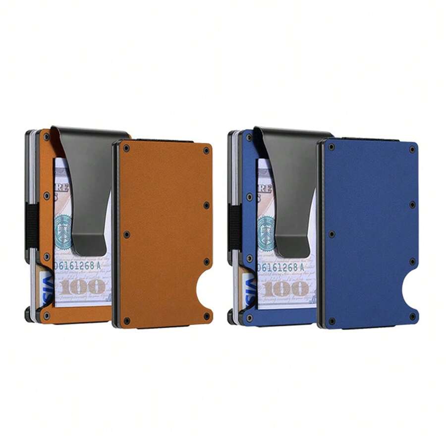 1 Or 2-Pack: RFID Blocking Slim Credit Card Holder Wallet For Men – Minimalist, Scratch-Resistant, With Removable Money Clip | Modern, Durable, Everyday Carry - 棕色和藍色 - 查看 1