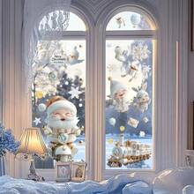 9PCS/Set Christmas Window Cling Stickers ,Happy Christmas Snowman Elk Decal White Stereo Static Sticker For Home Shop Display Winter Glass Christmas Decoration