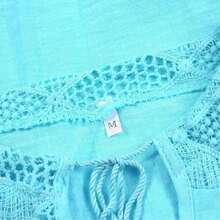 2025 Bohemian Style Women Blouses Summer Blouse Solid Color Leisure Hollow Tassels U-Neck 3/ 4 Sleeve Lace Women Shirt S-5XL