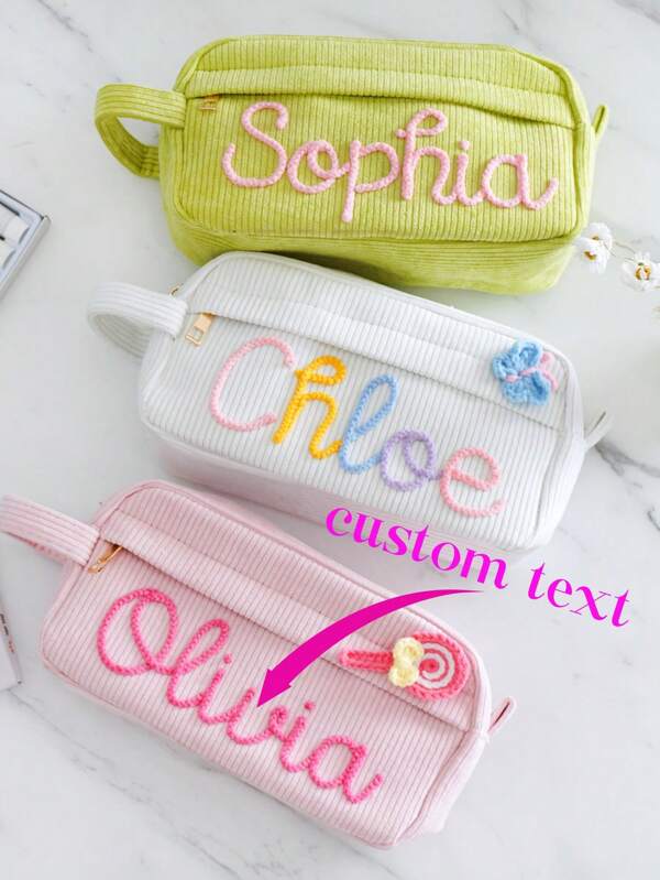 1 pieza Estuche de lápices personalizado, regalo de vuelta a clases, bolsa de lápices de pana con nombre personalizado, regalo para niños, regalo de cumpleaños para niñas/niños