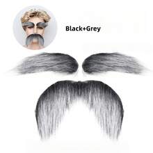 1 件万圣节服装道具逼真假胡子，老人长黑胡子，适合派对装扮 - 彩色 - 查看 7