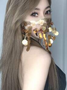 肚皮舞神秘女孩面帘遮脸系带异域风情舞蹈配饰流苏面纱 - 彩色 - 查看 4