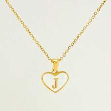 1pc Personalized Heart-Shaped White Shell Initial Necklace Stainless Steel Non Tarnish Women Letter Necklace