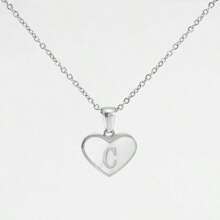 1pc Personalized Heart-Shaped White Shell Initial Necklace Stainless Steel Non Tarnish Women Letter Necklace
