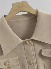 法式时尚优雅秋季女装翻领优质半身裙套装日韩返校季秋冬毛衣女开衫上衣针织修身短裙2件套女套装 - 咖啡棕 - 查看 4