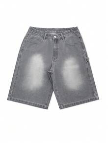 春夏新款时尚休闲水洗牛仔七分裤，宽松百搭，简约风格牛仔裤 - 淺灰色 - 查看 5