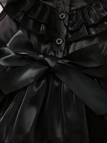 年轻女孩蕾丝领无袖层叠荷叶边下摆连衣裙 - 黑色 - 查看 5