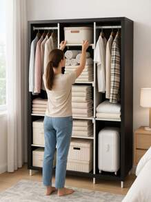 Ropero Organizador de Tela con Estantes y Espacio para Colgar práctico multifuncional organizador de ropa armario plegable estante portátil sistema de almacenamiento funda tela dormitorio closet habitación - Multicolor - Ver 7