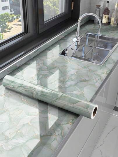 1pc Gold-Tone Marble Grain Waterproof Oil-Proof Kitchen Self-Adhesive Wall Sticker, Countertop, Drawer Liner Protective Film, Marble Pattern Home Decor,Renovation Stickers Peel Wall Panels,Wall Paper, Wallpapers,Spring Decoration Items Refresh Your Home,Rama Decoration Stickers Gifts Birthday Graduation