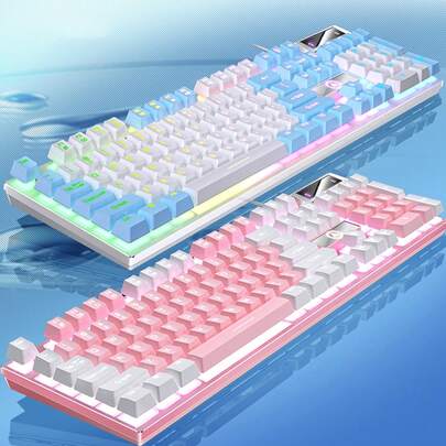 EIGIIS 1个有线LED背光游戏键盘，104键机械手感电脑PC键盘，适用于PC/笔记本电脑、台式电脑配件