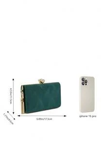 丝绒褶皱斜挎手拿包 - 綠色 - 查看 5