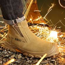 6kV 绝缘防挤压、防刺穿焊接安全靴，柔软防刺穿中底，橡胶外底，绒面革鞋面耐火花和高温，适合所有季节 - 棕色 - 查看 3