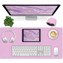 60 x 35 厘米真皮桌垫，真皮鼠标垫，电脑键盘一体式桌垫，大号鼠标垫，笔记本电脑游戏桌垫，高端桌垫，真皮书写学习防污清洁桌面，防滑护眼真皮桌垫，大号鼠标垫，防滑桌垫，防水PU真皮桌面保护垫，书写垫，适用于办公室和家庭（浅紫色）