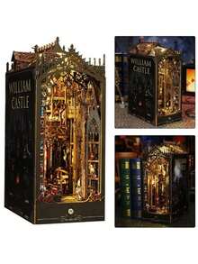 Book Nook Kit, 3D Wooden Puzzle, DIY Miniature House Kit For Book Nook Shelf Insert Decoration, Magic Book House Stand, Bookshelf - Gothic Castle - 查看 3